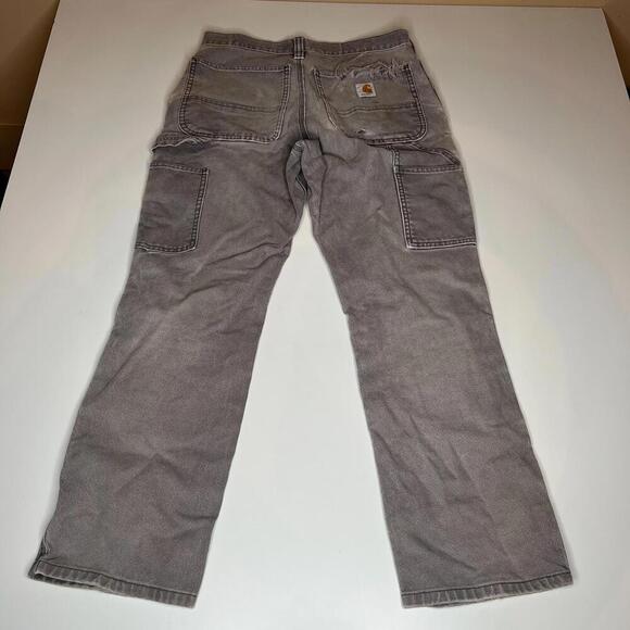 Vintage Carhartt Double Knee Work Pants Gray Distressed Paint Stains Rip W30 L28 - Picture 4 of 15
